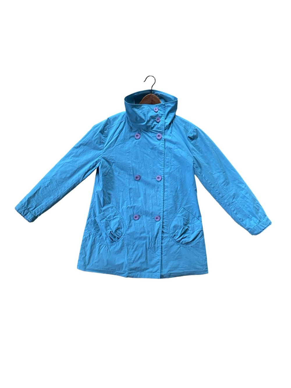 Garnet Hill Cotton Light Blue w/ Yellow Floral Lining Trench Coat - Size Medium